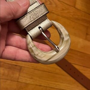 Ralph Lauren Silver Belt with Marble-Style Buckle